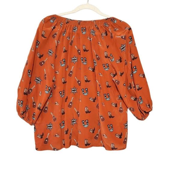 Tucker Women's Orange Western Sheriff 100% Silk Blouse Small - Picture 2 of 6